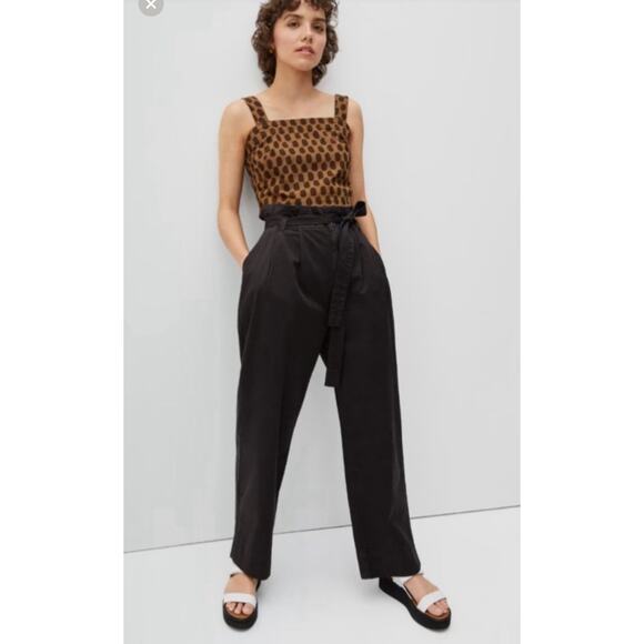 Everlane Womens Size Medium Black The Paperbag Pant Organic Cotton Belted NWT - Picture 1 of 10